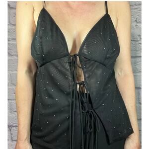 NWT Steve Madden Glam/Rave/GNO Sexy Semi Sheer Mesh Lace Front Blouse